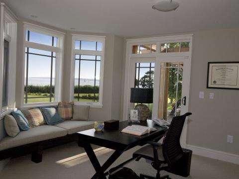 Carr project - nautical New England waterfront home - study nook with water views