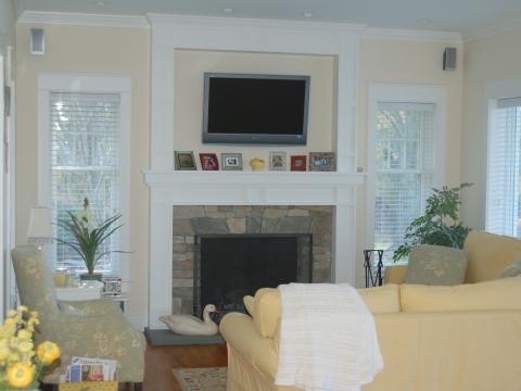 Enrico-Easton - waterfront cottage renovation - living room with fireplace