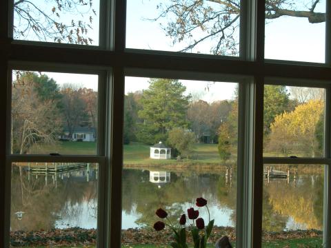 Enrico-Easton - waterfront cottage renovation - living room view of water