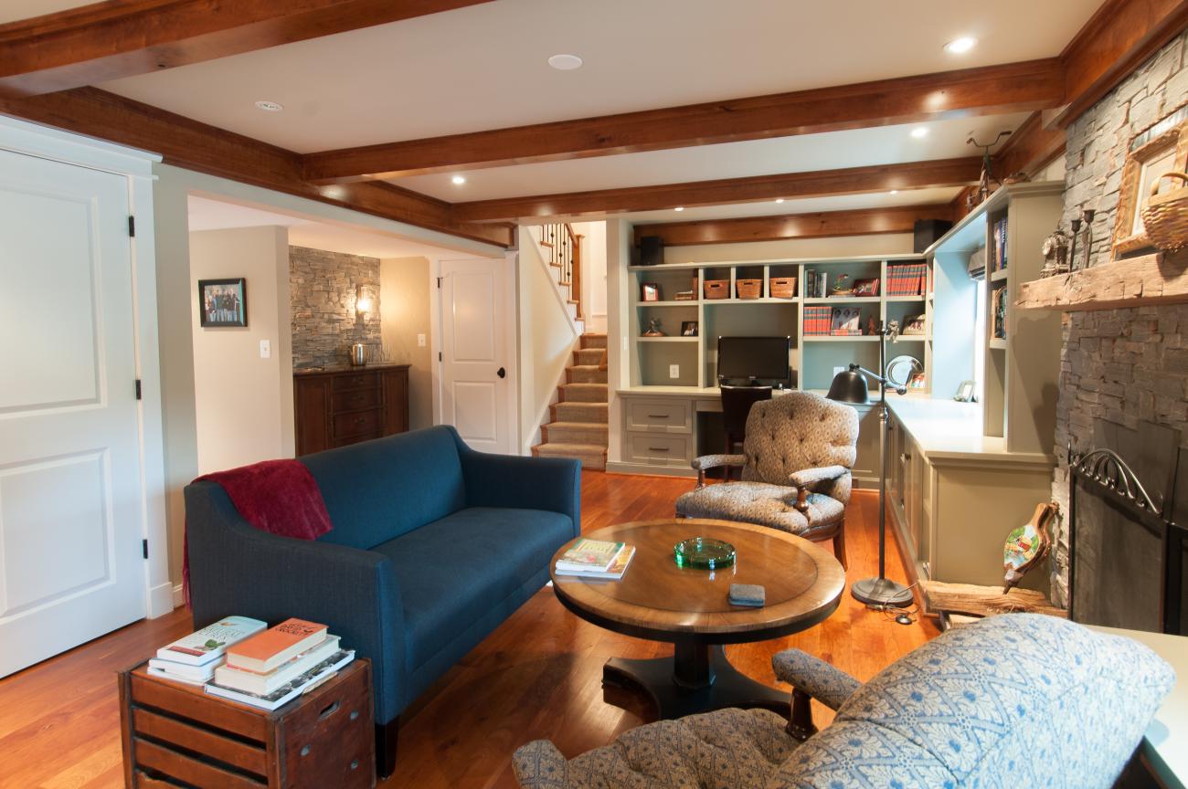 Cole project - craft style mid-century split level - den towards wet bar