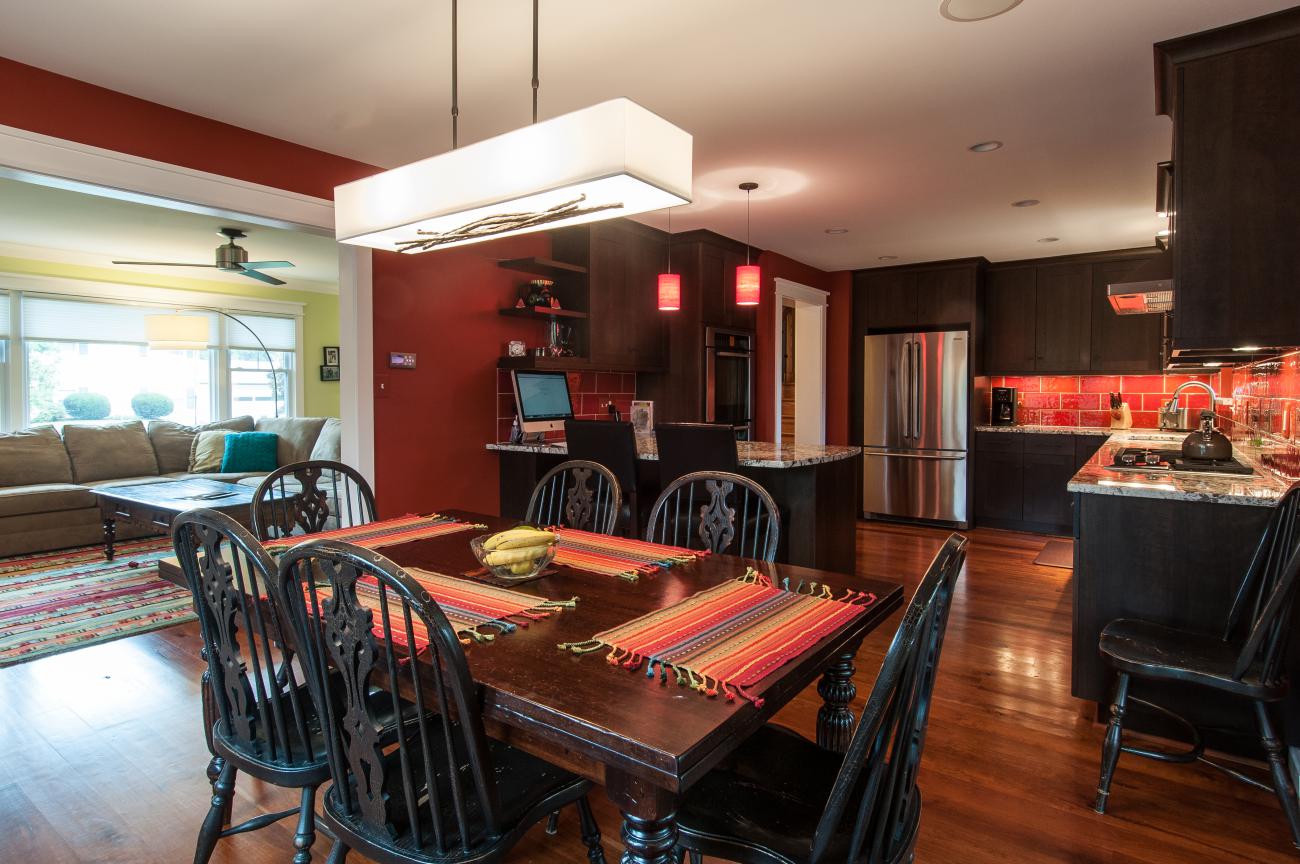 Cole project - craft style mid-century split level - dining room towards kitchen