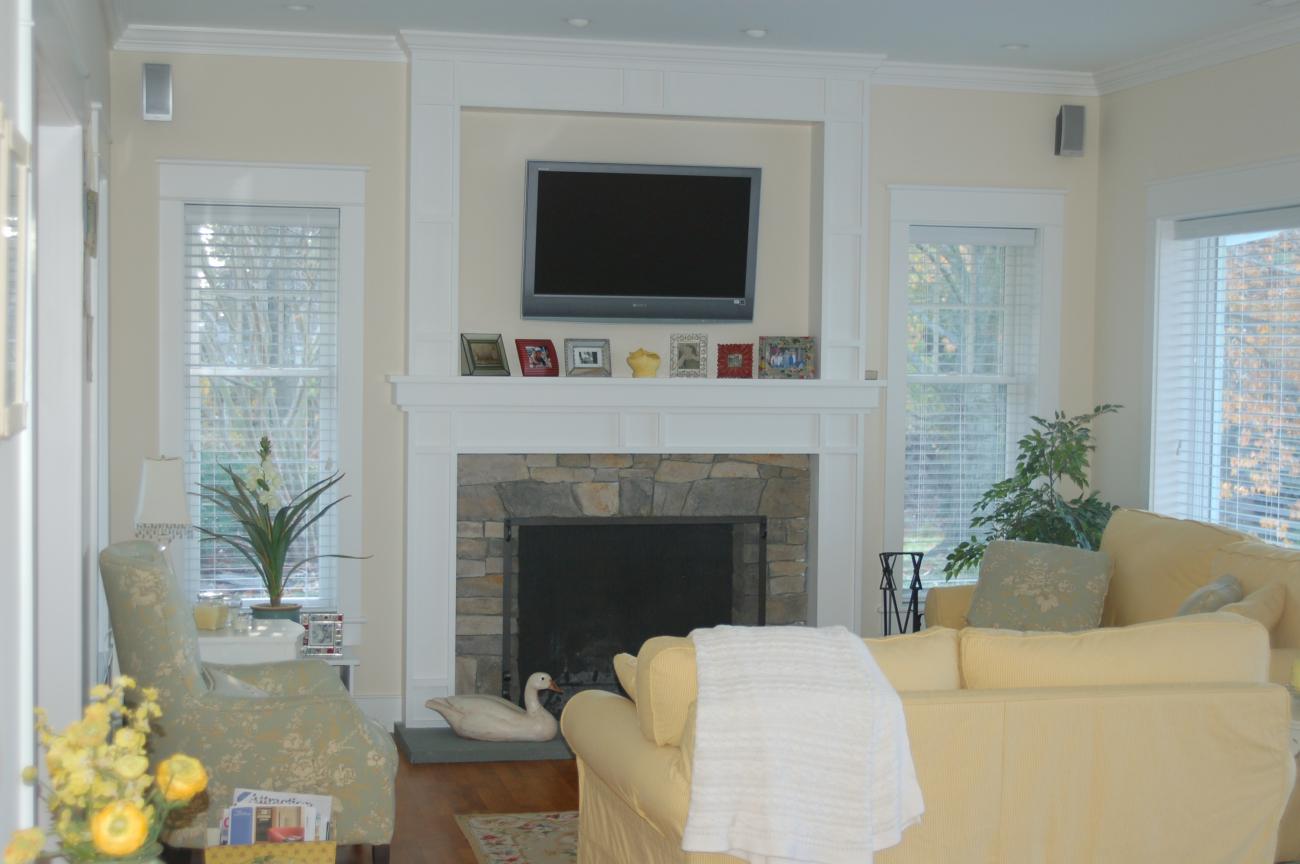 Enrico-Easton - waterfront cottage renovation - living room with fireplace
