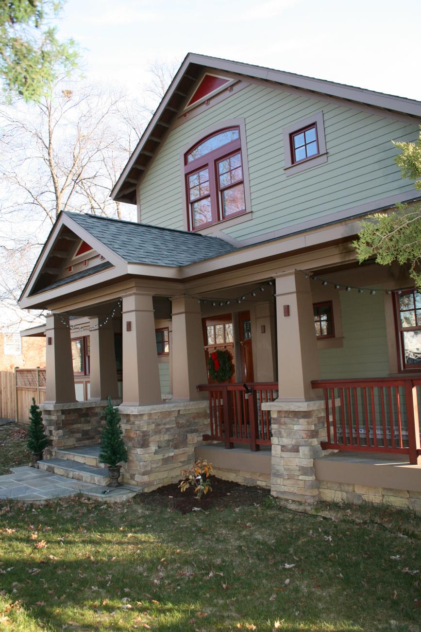 The Henry project's bungalow, complete with front porch and craftsman details