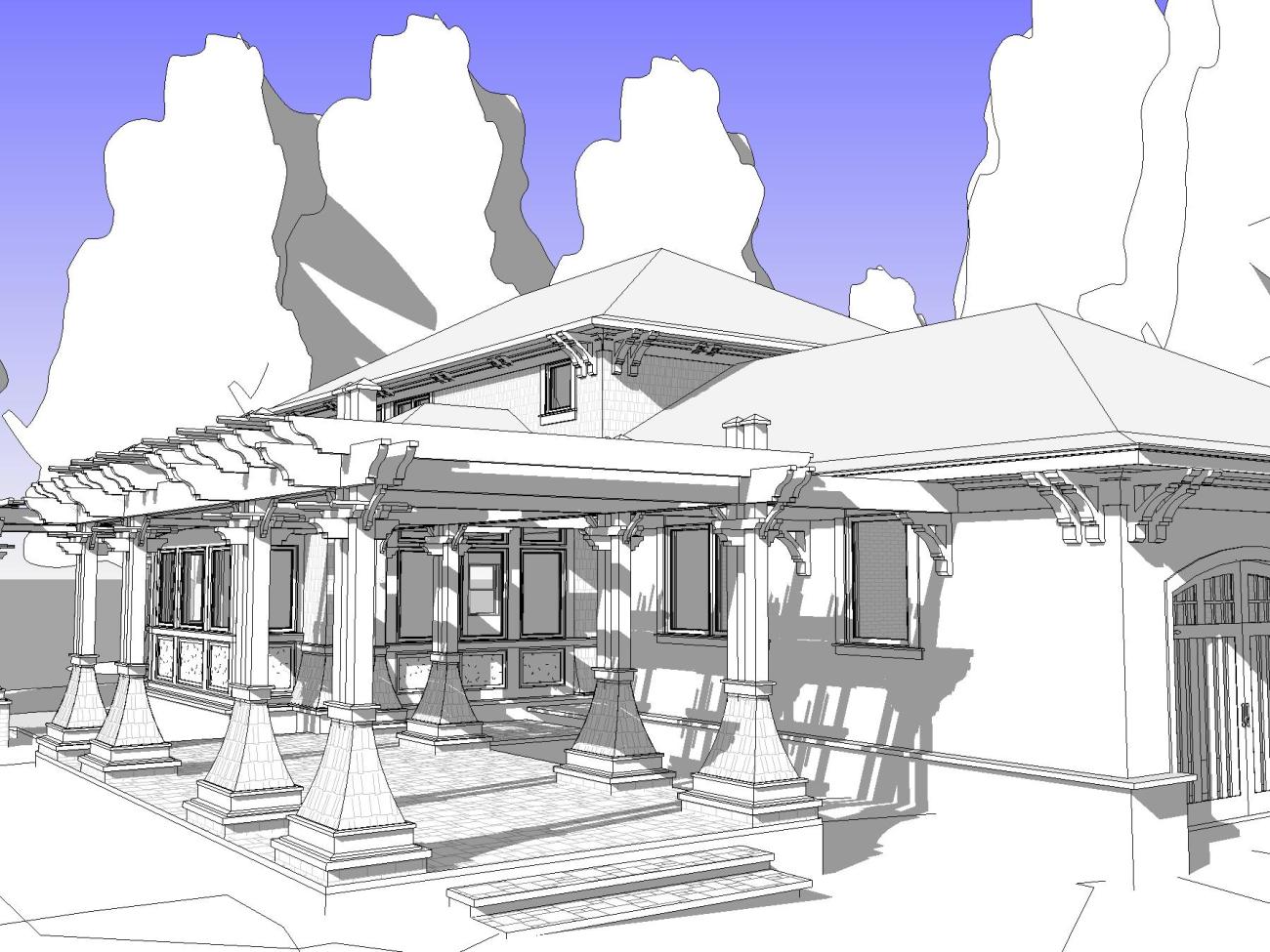 front of home rendering with pergola - McLean renovation - Smith project